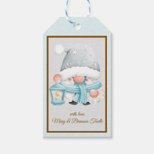 Aquarelle tendance bleu et argent Gnome de Noël