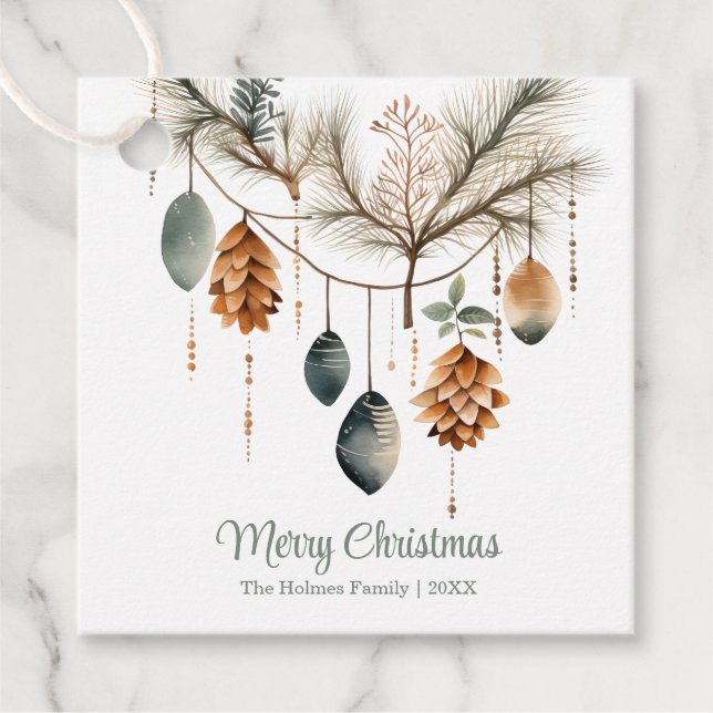 Étiquettes Cadeau Aquarelle tendance Boho ornements de Noël (Devant)