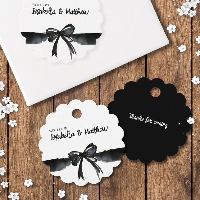 Étiquettes Cadeau Aquarelle tendance Bow Classic Merci Mariage (Elegant white black bow trendy bow for wedding favor guest gift modern stylish ceremony guest name)