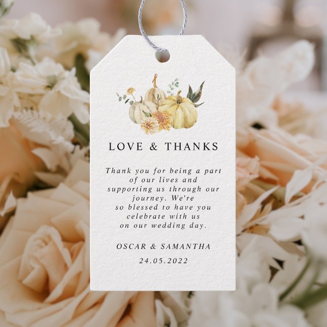 Étiquettes-cadeau Aquarelle tendance d'automne Citrouille et fleurs (Créateur téléchargé)