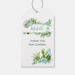 Étiquettes-cadeau Aquarelle Terrarium en verre Baby shower de succul