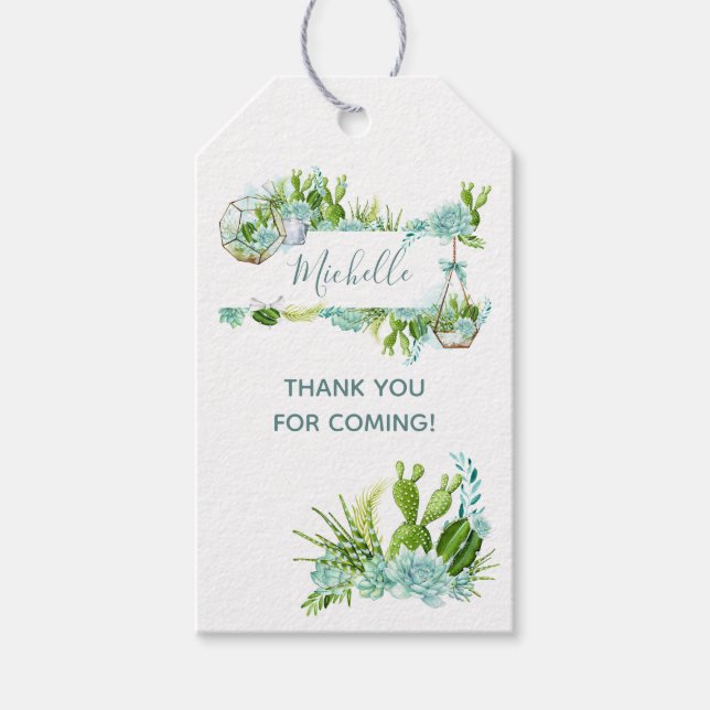 Étiquettes-cadeau Aquarelle Terrarium en verre Baby shower de succul (Devant)