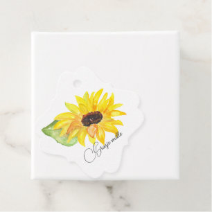 Étiquettes Cadeau Aquarelle Tournesol jaune Grazie Mille