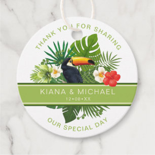 Étiquettes Cadeau Aquarelle Tropical avec Toucan Merci Vert ID577