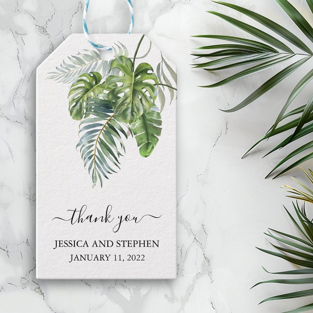 Étiquettes-cadeau Aquarelle Tropical Feuille Mariage Merci (Créateur téléchargé)