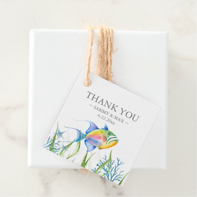 Étiquettes Cadeau Aquarelle Tropical Fish Gifts Favoriser les étique (En situation)