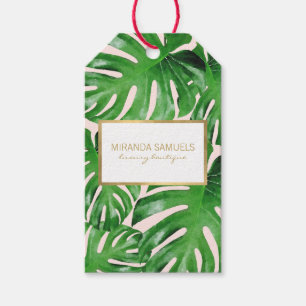 Étiquettes-cadeau Aquarelle Tropical Monstera Feuille Motif rose