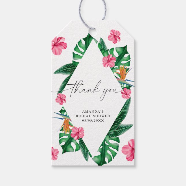 Étiquettes-cadeau Aquarelle Tropical Palm Géométrique merci (Devant)