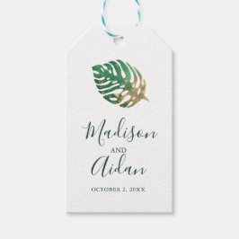 Étiquettes-cadeau Aquarelle tropicale Gold Leaf Wedder Favoriser
