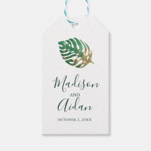Étiquettes-cadeau Aquarelle tropicale Gold Leaf Wedder Favoriser