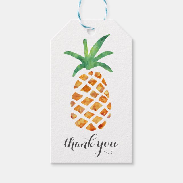 Étiquettes-cadeau Aquarelle tropicale Merci d'ananas (Devant)