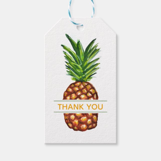 Étiquettes-cadeau Aquarelle tropicale Merci d'ananas (Devant)