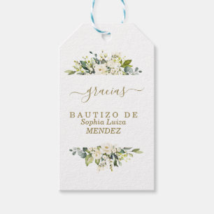 Étiquettes-cadeau Aquarelle unique Fleurs blanches espagnol Bautizo