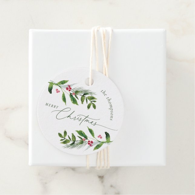Étiquettes Cadeau Aquarelle Végétation hivernale Noël moderne (En situation)