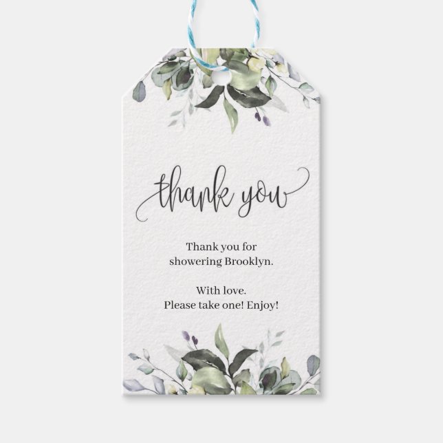 Étiquettes-cadeau Aquarelle verte boho feuille douche nuptiale (Devant)