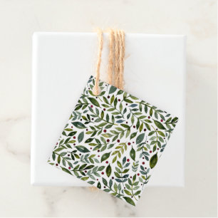Étiquettes Cadeau Aquarelle verte branches saisonnières et baies