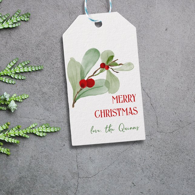 Étiquettes-cadeau Aquarelle verte Joyeux cadeau de Noël Balise (Watercolor Greenery Merry Christmas Gift Tag)
