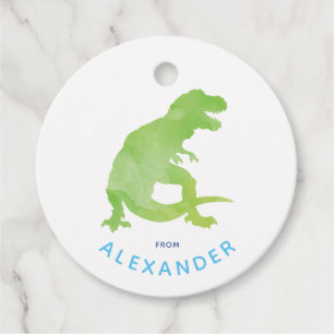 Étiquettes Cadeau Aquarelle verte T-Rex Dinosaur De L'Anniversaire