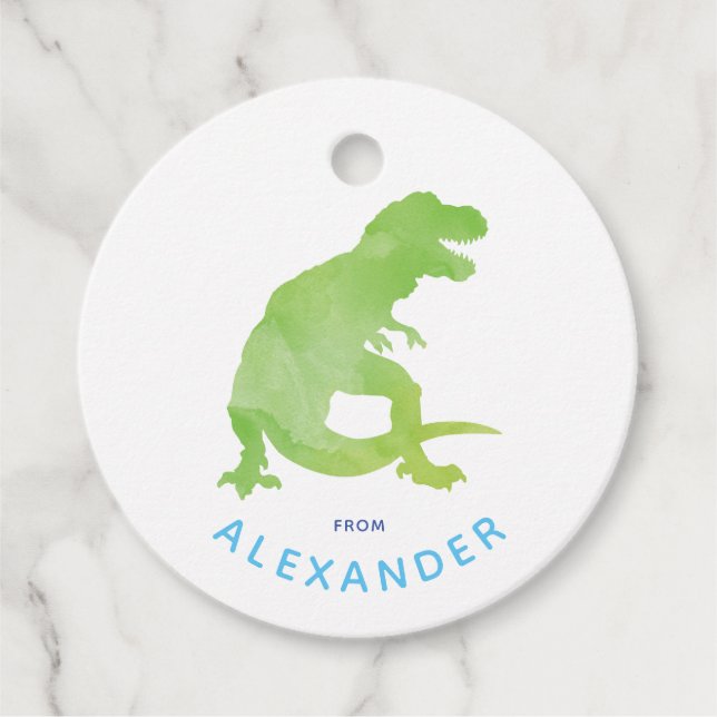Étiquettes Cadeau Aquarelle verte T-Rex Dinosaur De L'Anniversaire (Devant)