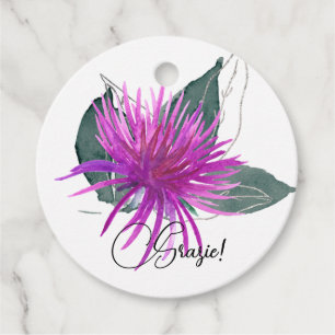 Étiquettes Cadeau Aquarelle violet chardon et vert Feuille grrazie