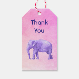 Étiquettes-cadeau Aquarelle violet Merci Eléphant sur rose