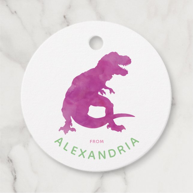 Étiquettes Cadeau Aquarelle violette T-Rex Dinosaure De L'Anniversai (Devant)