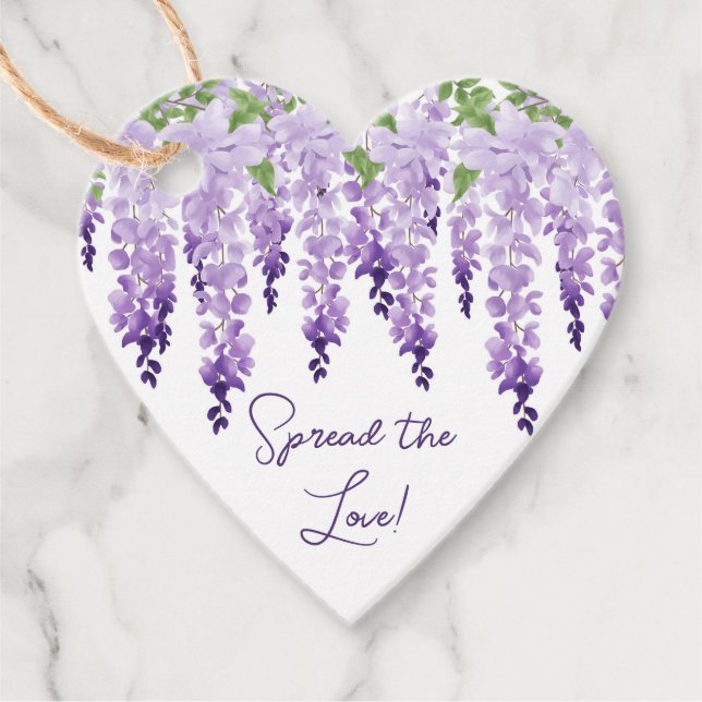 Étiquettes Cadeau Aquarelle Wisteria Mariage Étaler Le Script d'amou (Devant)