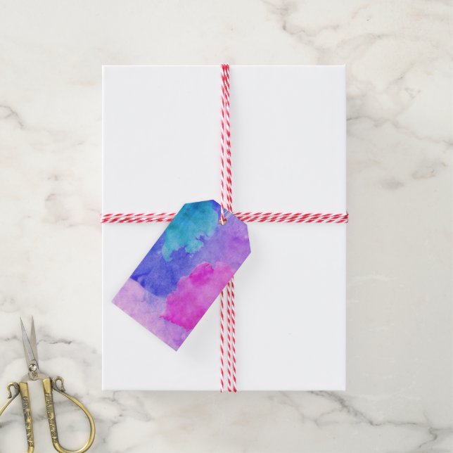 Étiquettes-cadeau Aquarelles rose, violet, Turquoise et bleu (Avec de la ficelle)