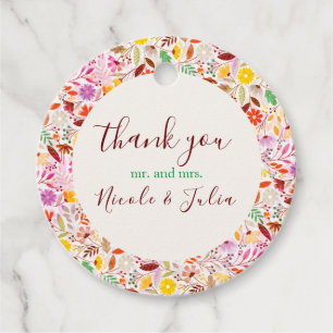 Étiquettes Cadeau Aquarelles Vibrantes Fleurs de Tulipe d'Été Mariag