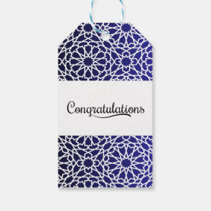 Étiquettes-cadeau Arabe Alf Mabrook Motif mauresque dans la marine