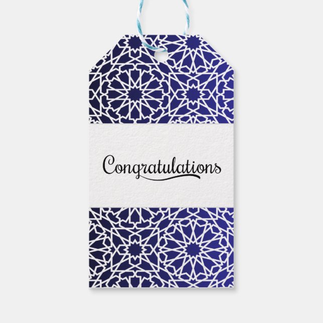 Étiquettes-cadeau Arabe Alf Mabrook Motif mauresque dans la marine (Dos)