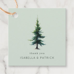 Étiquettes Cadeau Arbre à l'aquarelle vert pâle serein