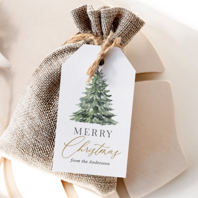 Étiquettes-cadeau Arbre de Noël à l'aquarelle élégant pour les fêtes (Créateur téléchargé)