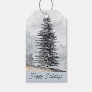 Étiquettes-cadeau Arbre de Noël à l'aquarelle Hiver