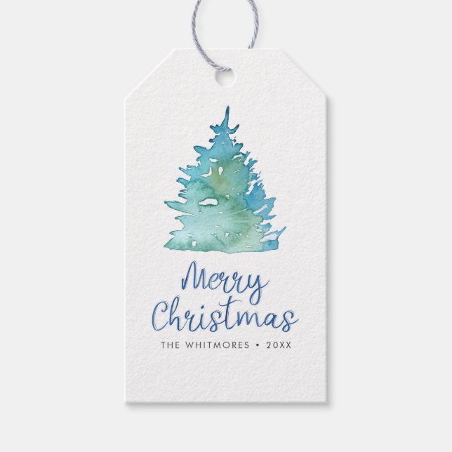 Étiquettes-cadeau Arbre de Noël Aquarelle (Devant)