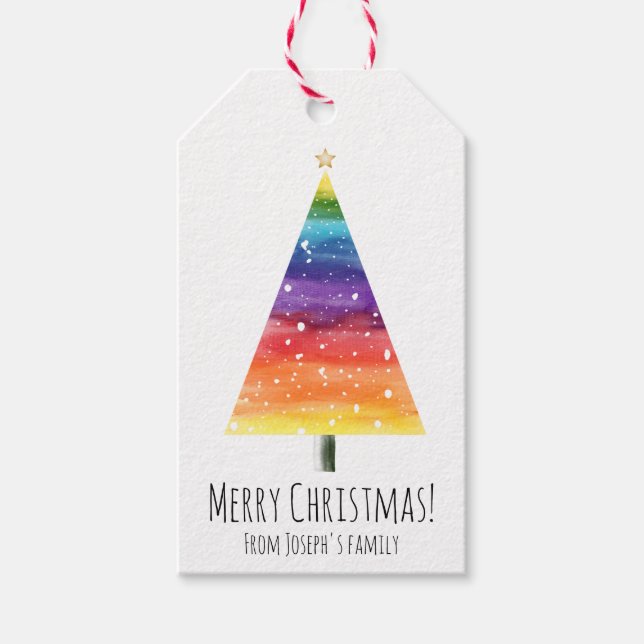 Étiquettes-cadeau Arbre de Noël arc-en-ciel (Devant)