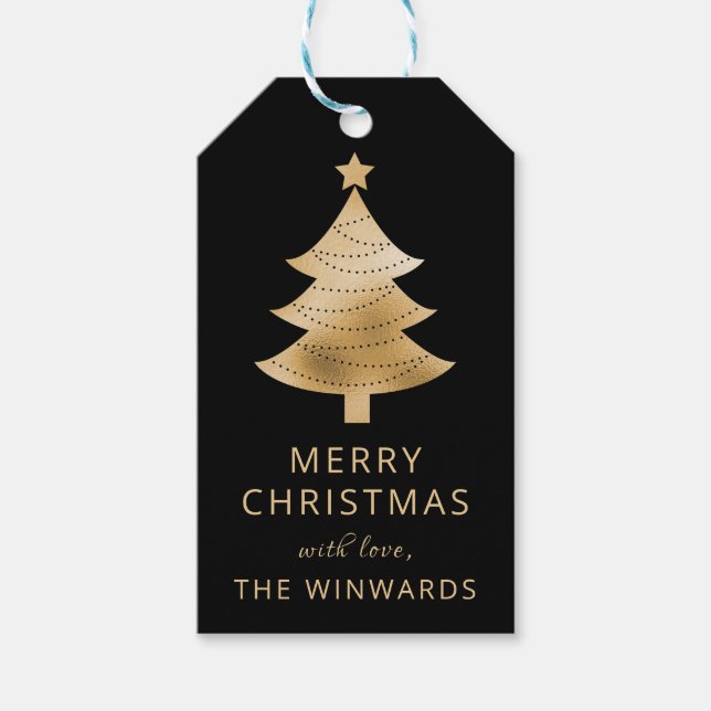 Étiquettes-cadeau Arbre de Noël Black & Gold Foil (Devant)