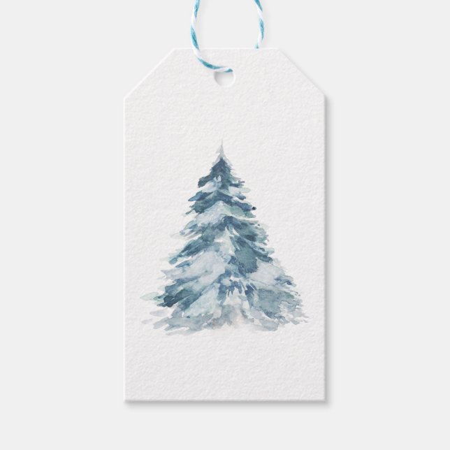 Étiquettes-cadeau Arbre de Noël bleu froid (Devant)