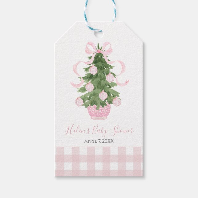 Étiquettes-cadeau Arbre de Noël chinois rose (Devant)