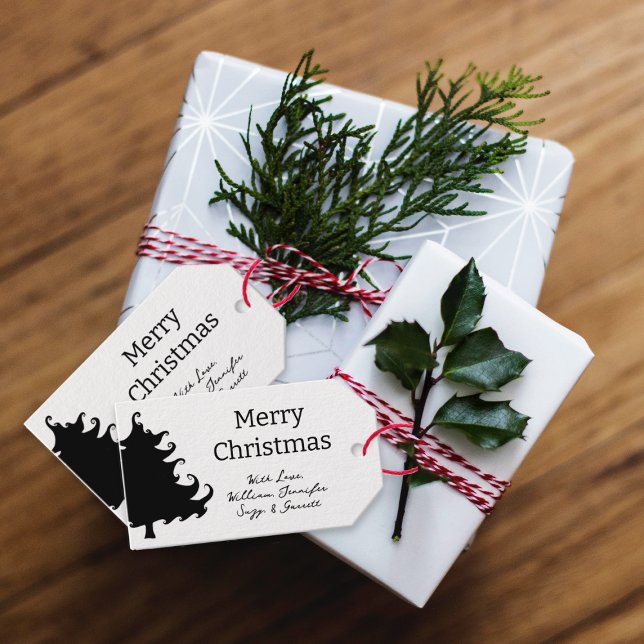 Étiquettes-cadeau Arbre de Noël Cravate noire et blanche sur les éti (Créateur téléchargé)