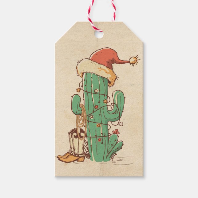 Étiquettes-cadeau Arbre de Noël de Cactus (Devant)
