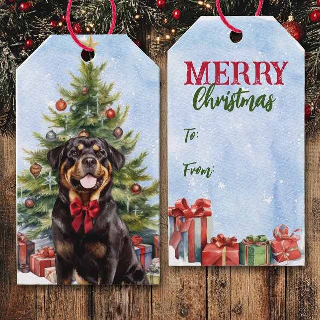 Étiquettes-cadeau Arbre de Noël de chien Rottweiler (Créateur téléchargé)