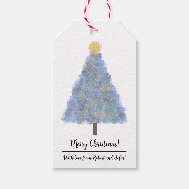 Étiquettes-cadeau Arbre de Noël de la parties scintillant bleue (Devant)