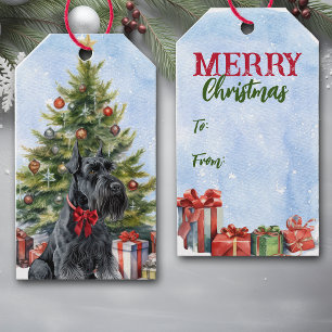 Étiquettes-cadeau Arbre de Noël du chien Schnauzer, un gigantesque B