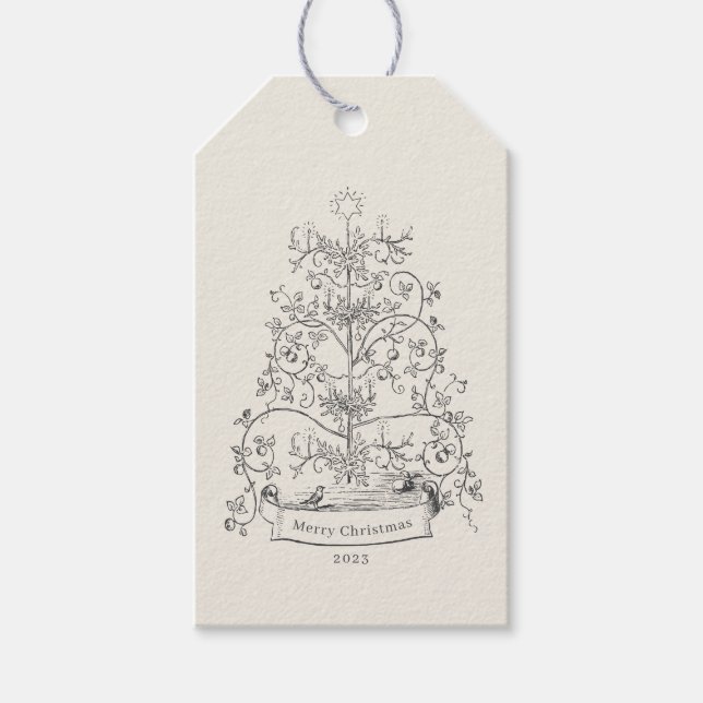 Étiquettes-cadeau Arbre de Noël du Vieux-Monde (Devant)