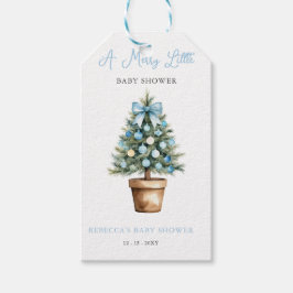 Étiquettes-cadeau Arbre de Noël en Bow bleu Joyeux petit Baby shower