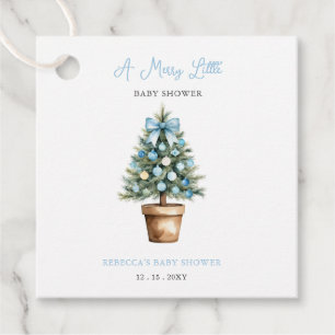 Étiquettes Cadeau Arbre de Noël en Bow bleu Joyeux petit Baby shower