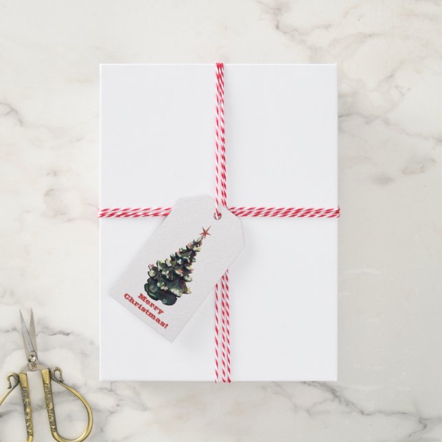 Étiquettes-cadeau Arbre de Noël en céramique rétro (Avec de la ficelle)