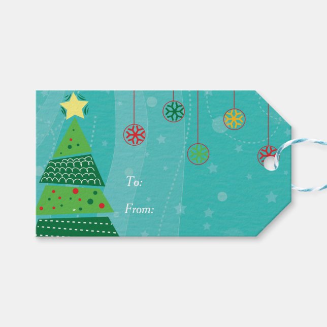 Étiquettes-cadeau Arbre de Noël et ornements (Devant (Horizontal))