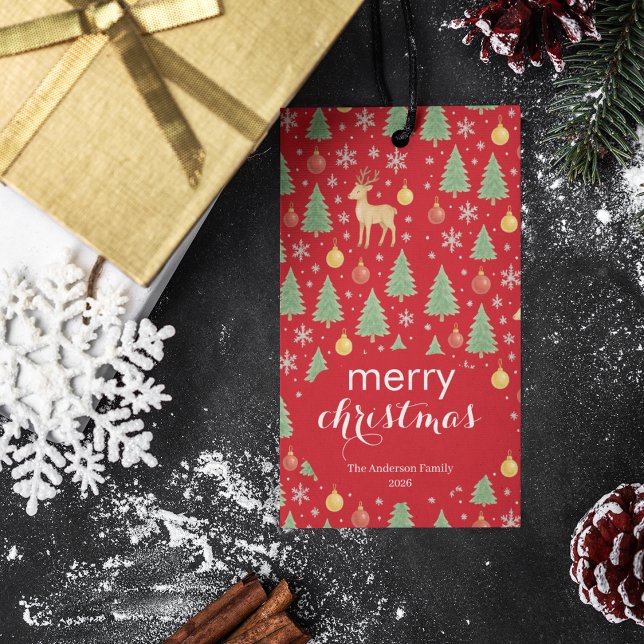Étiquettes-cadeau Arbre de Noël et rennes aquarelles - (Créateur téléchargé)